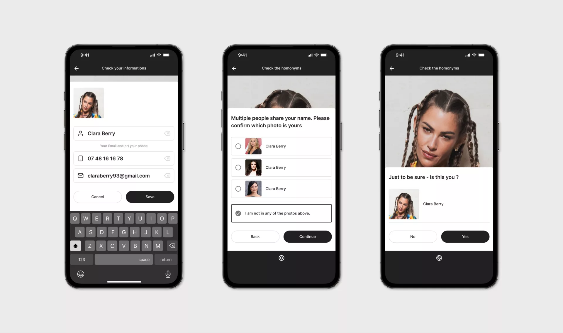 Saywho App Recon — Design de l’app et des e-mails