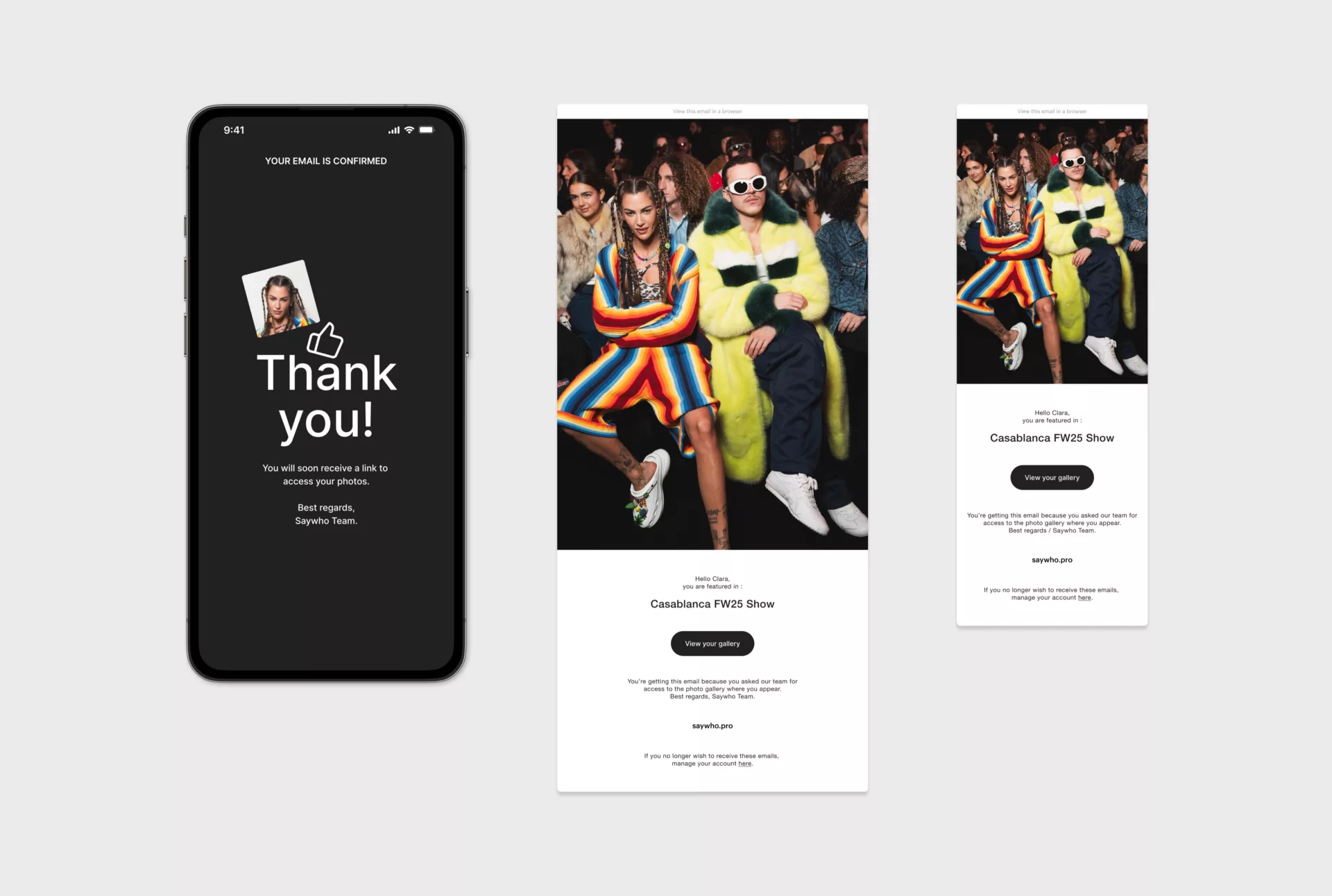 Saywho App Recon — Design de l’app et des e-mails